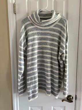 LOFT Grey Turtle Neck Striped Sweater Large